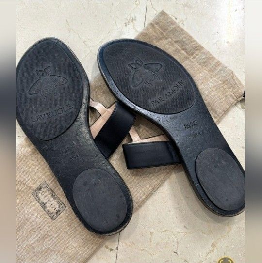Gucci Black Leather Thong Sandal With Double G Size