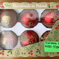 🎄Vintage Klonpol Polish Christmas Ornaments Six (6) Ball Shaped with Indents
