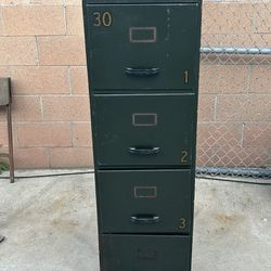 TEN HUT! Beautiful but Flawed 1940s Wood Military Four Drawer File Cabinet w/Flaws: 
