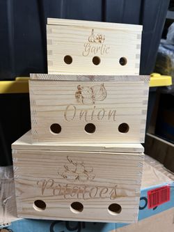 New 3 Vegetable Storage Bins Wood