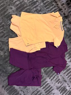 Title: 2 Sets of Medical Scrubs (Maroon & Yellow) - Great Condition!