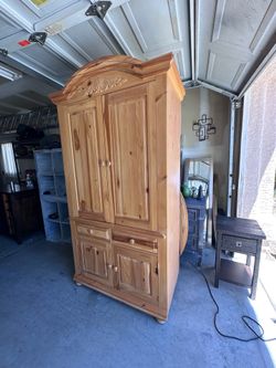 Large Solid Wood Pine Armoire Cabinet with Storage Drawers