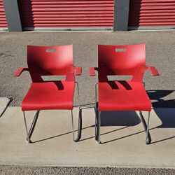 Red Office Waiting Room Chairs 2 Chairs Used 