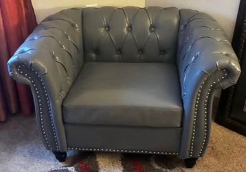 Chesterfield Arm Chair, Gray Faux Leather