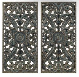Floral Antiqued Wooden Carving Wall Decor Panel