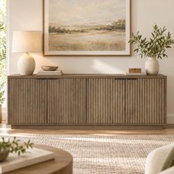 Brand New 70” Mansfield Fluted TV Stand – Antiqued Gray Oak