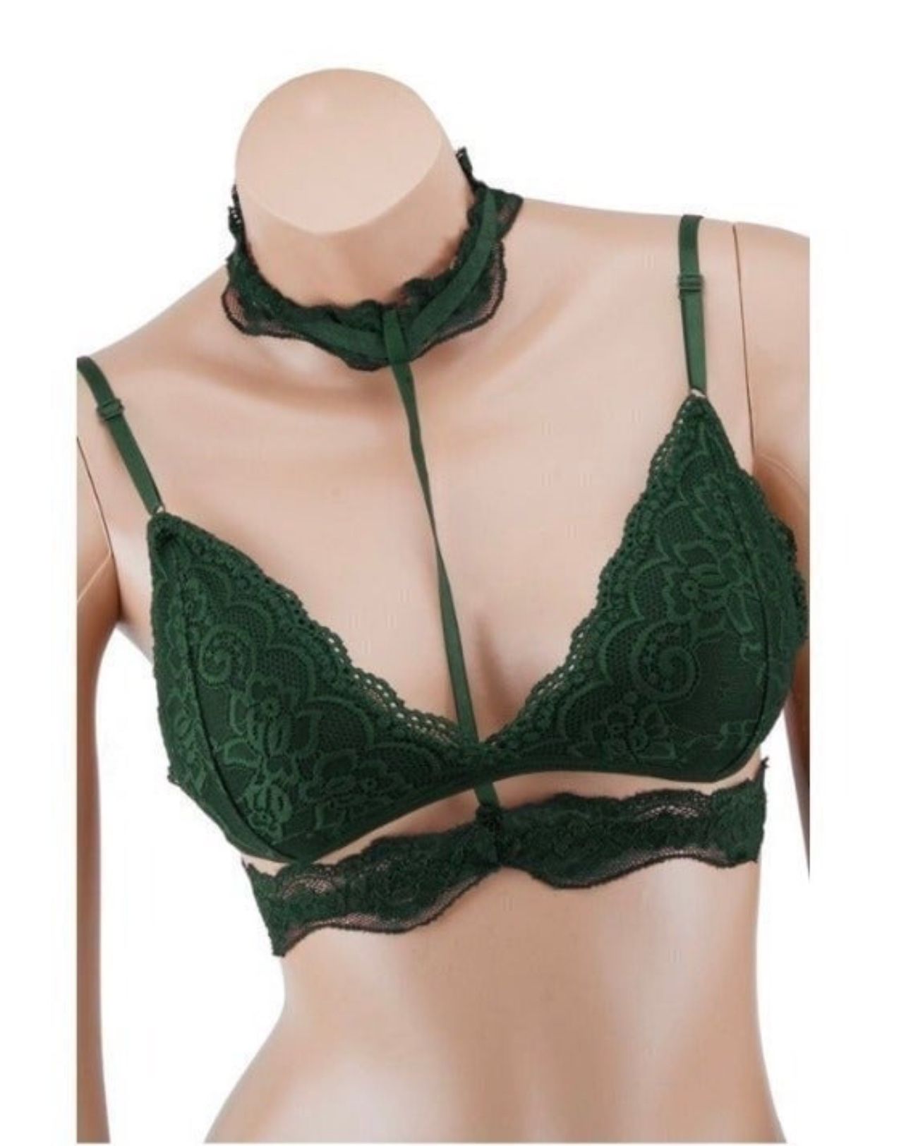 Brand New Olive Green Lace Choker Bralette 
