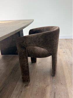 Brown Modern Chenille Upholstered Dining Chair With Arm