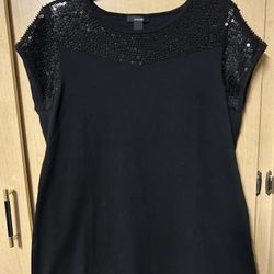 New Designer Alfani Black Sequin Knit Top, Size L