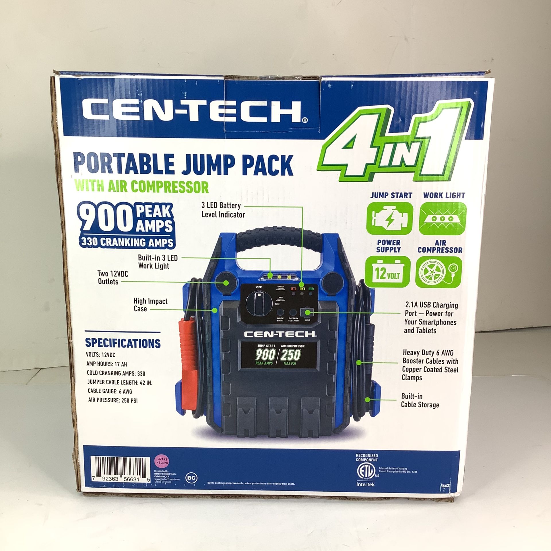 900 Peak Amps Centech 4 In 1 Portable Jump Pack NEW In Box for Sale in