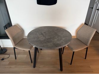Modern Round Dining Table + 4 Upholstered Chairs