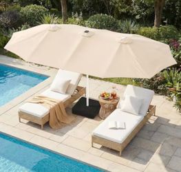 15 ft. Large Patio Umbrella with LED Lights, Rectangular Triple Shade for Patio Deck Garden in Champagne