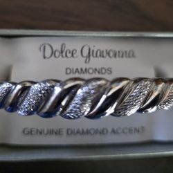Dolce Giavonna 925 Sterling Silver Diamond Bangle