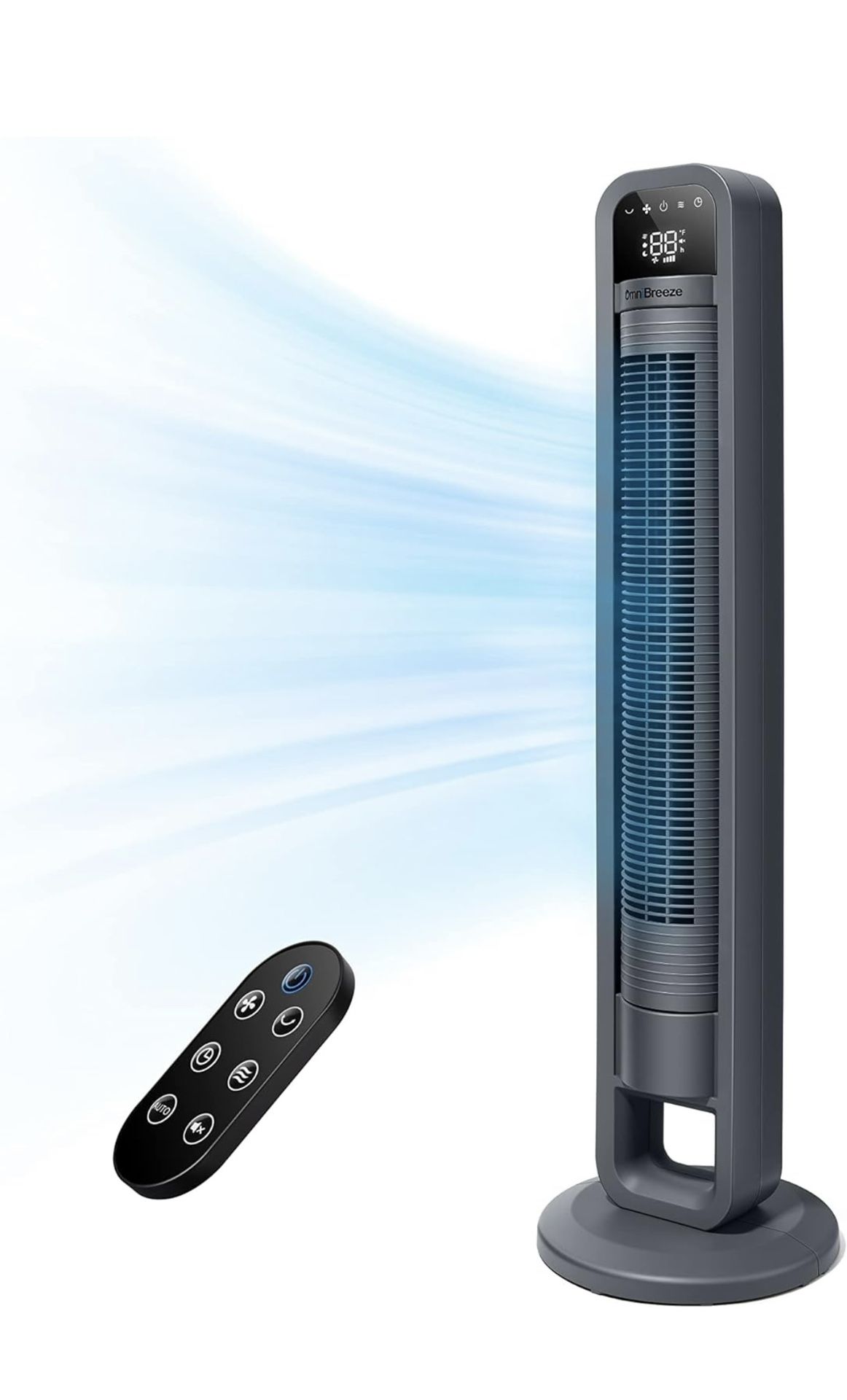 Digital Electric Tower Fan, Inner Oscillation with Remote Control, LED Display, Standing Bladeless Floor Fans Cooling and Quite Indoor Living Room