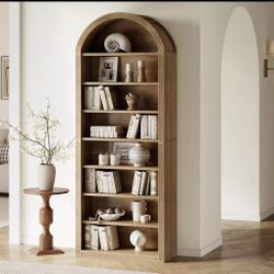 J0449 8-Tier Bookcase, 78.7" Tall Bookshelf with Arched Top, Large Freestanding Wooden Open Bookcase