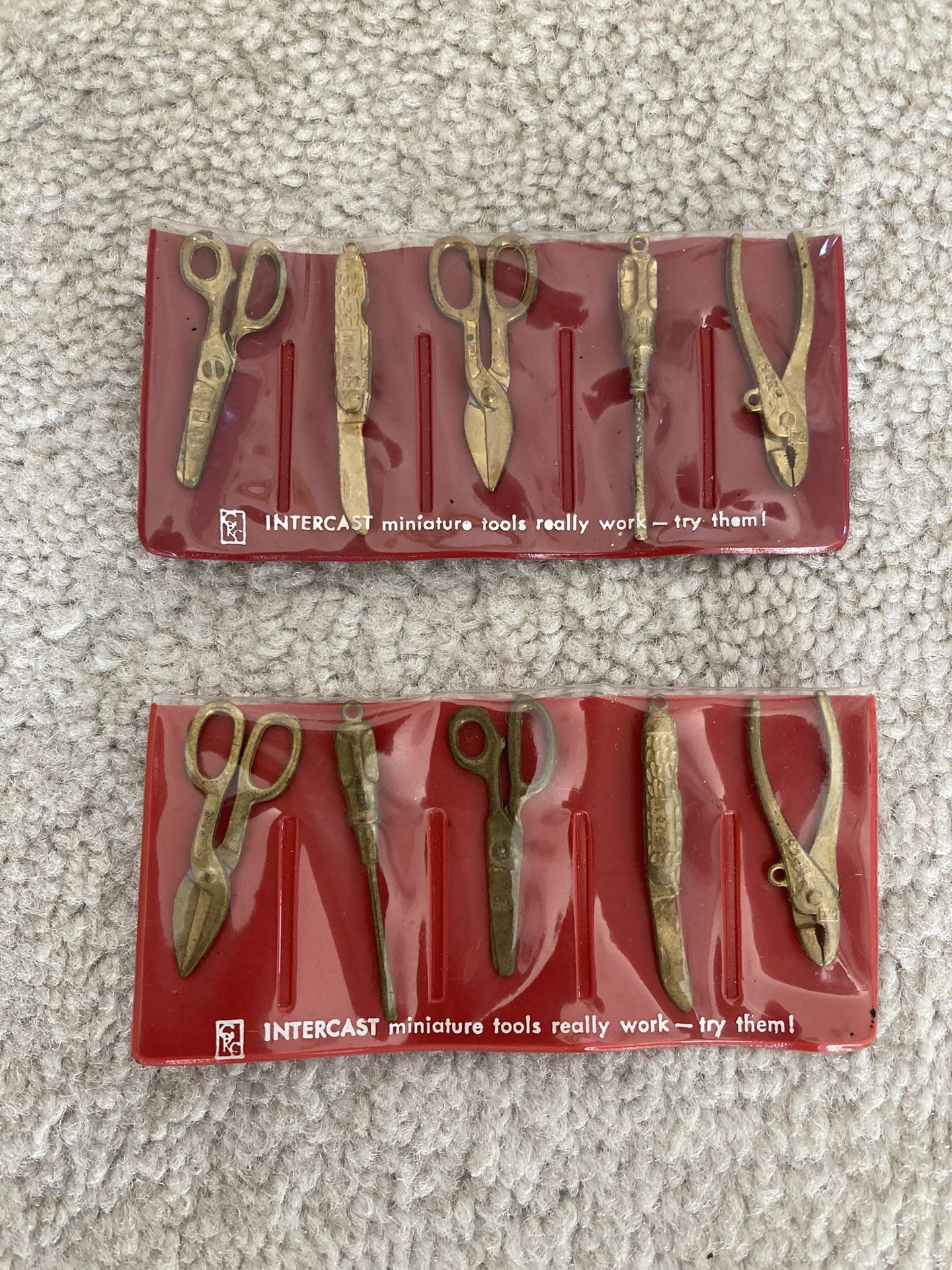 Vintage Intercast Miniature 5 Piece Tool Set in Plastic Sleeve - Really Work *** 2 For $5 ***