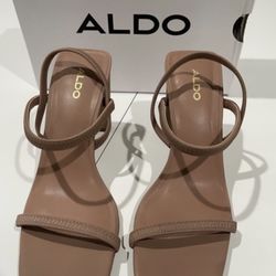 ALDO ‘Okurr’ Taupe Elastic Open Toe Block Heel Slingback Sandal Women’s Heel 
