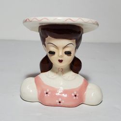Lady Head Vase Small Pink Dress 3.75"