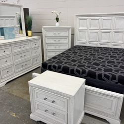 Eight Piece Queen Size Bedroom, Set With Free Five Drawer Chest