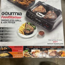 Gourmia Smokeless Indoor Grill & Air Fryer raclette grill with Smoke Extracting Technology Extra-Large Nonstick Cooking electric grill indoor Korean B