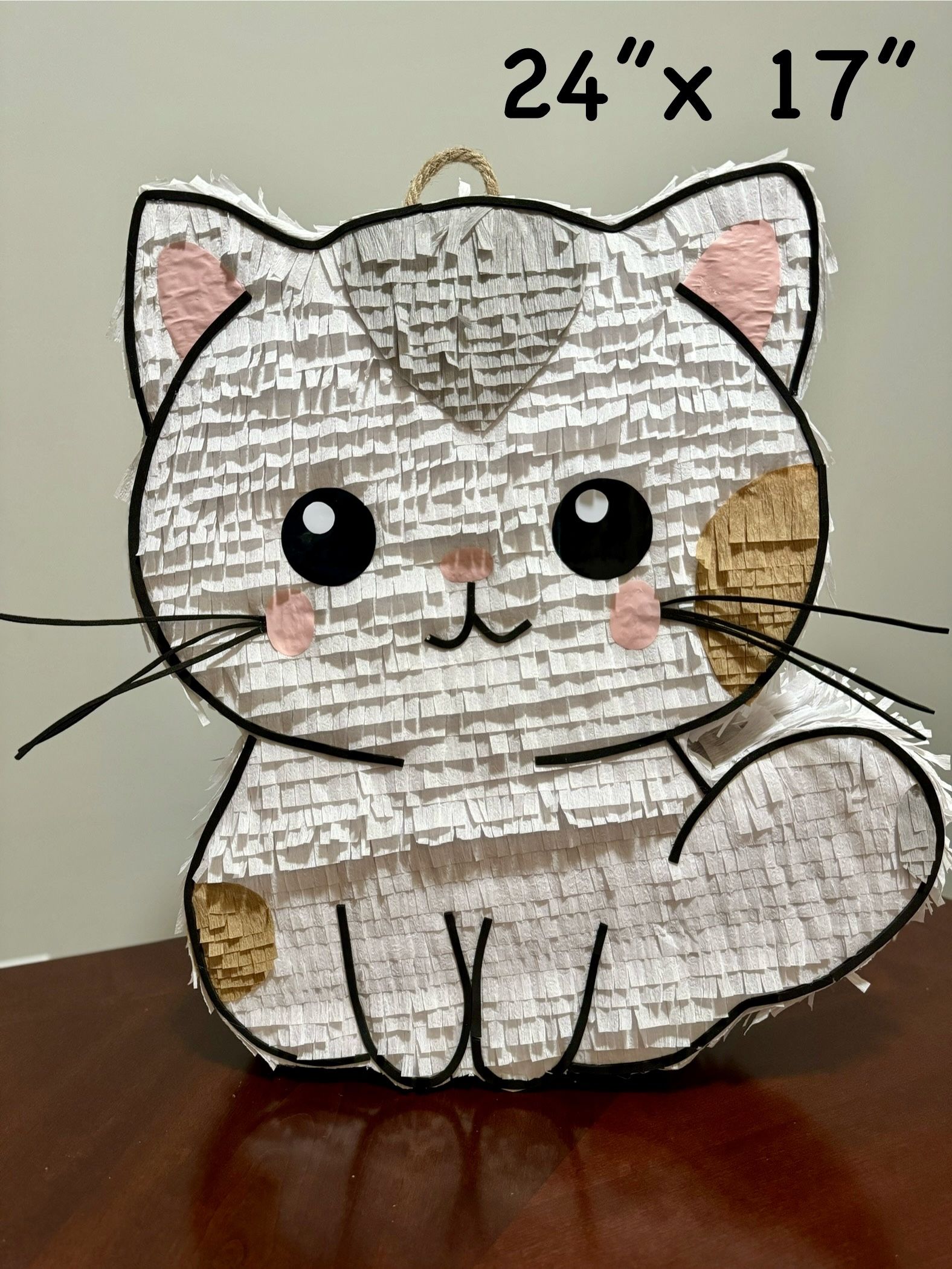 Piñata, Cat, White, L 17” W 5.5” H 20” Pinata Birthday Party