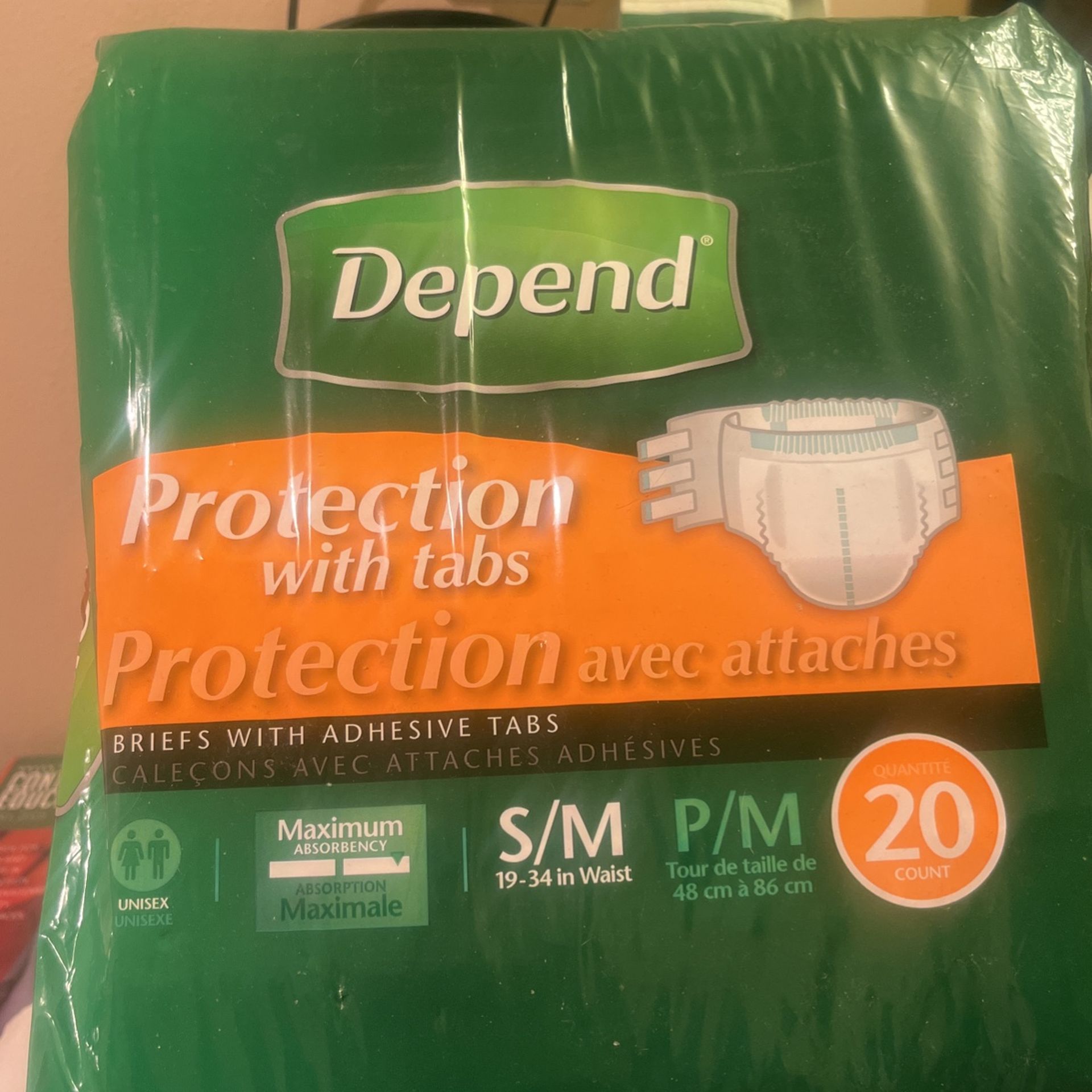 Depend Brief’s Unisex, For Male Or Female Use. 19inch To 34inch Waist Sizes. Maximum Absorbency