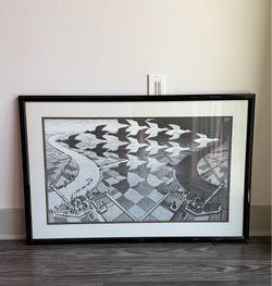 M C Escher Day and Night Framed Woodcut Print