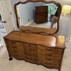 Dixie Furniture Solid Wood Bedroom Set - Dresser W/Mirror, Chest of Drawers & Nightstand 