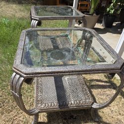 2 Metal End Tables Large GLASS top