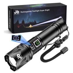  100000 Lumens, Rechargeable 5000mAh with LCD Display, Zoomable Long Beam (3000m), IP67 Waterproof, 5 Modes & Belt Clip