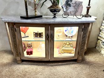 Gorgeous Granite Top Lighted Glass Buffet Sideboard