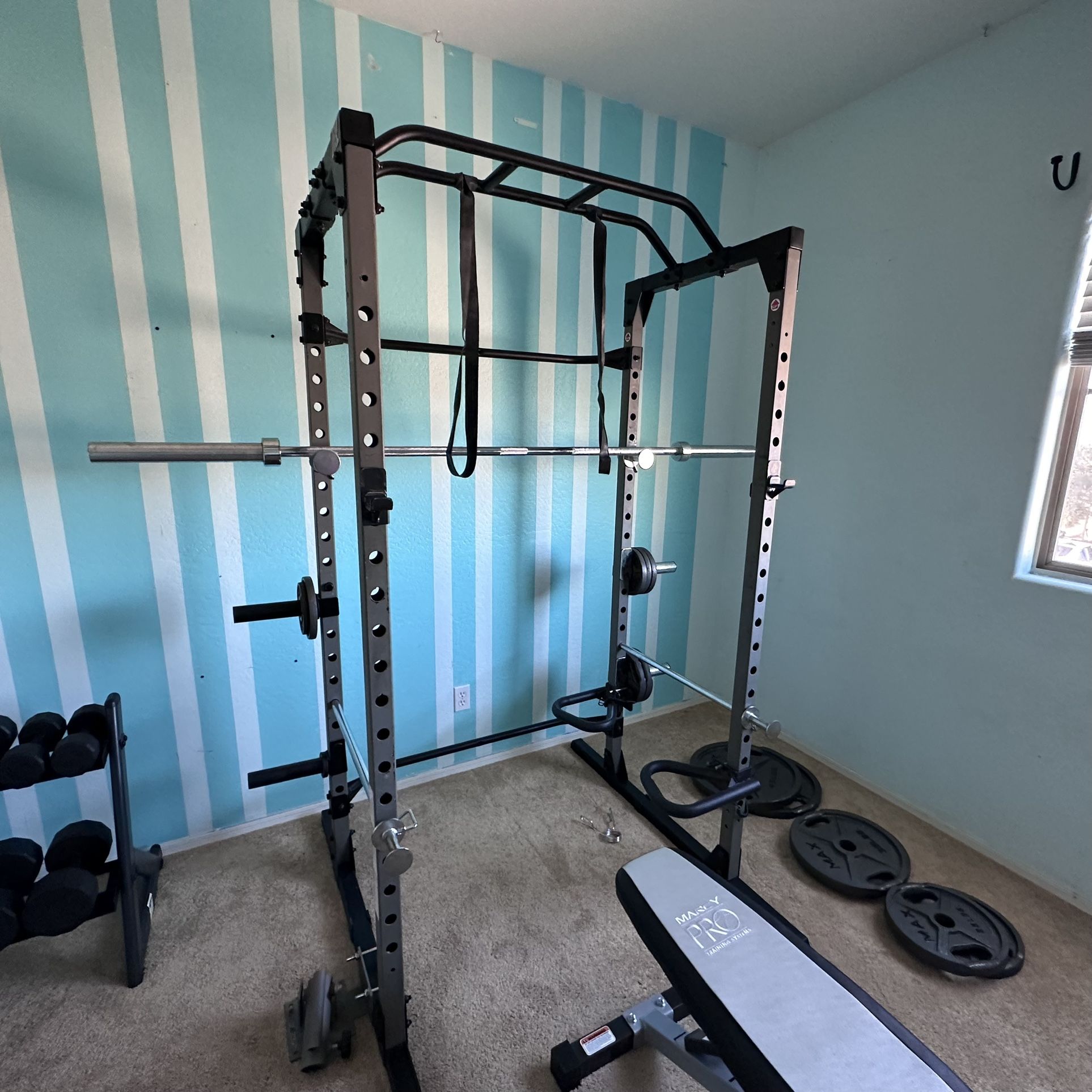 Complete Olympic Squat Rack Bar Weights Dumbbells Pull Up Incline Bench