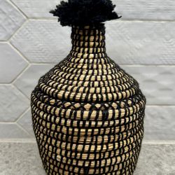 Authentic Moroccan Woven Black Basket 
