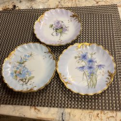Three Decorative France Plates, Rich Gold Design Floral Pattern, Gold Trim, Hand Painted 