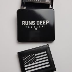 Runs Deep  Men's Tactical Black with Flag Bi-Fold Wallet Vegan Leather