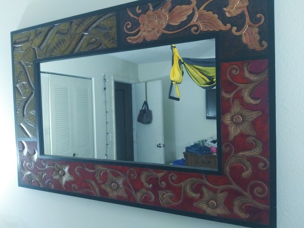 Large Mirror Wood Handcrafted.