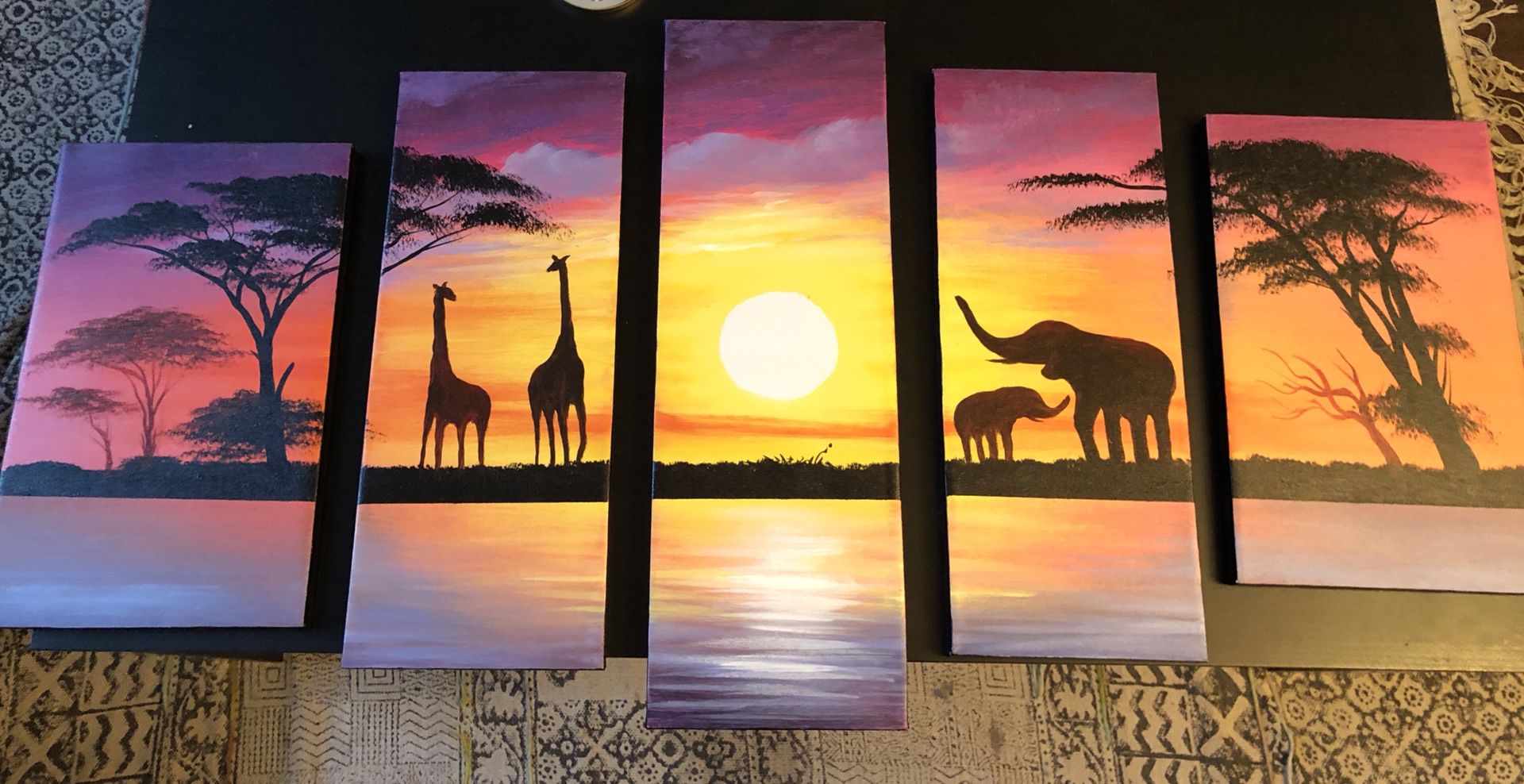 African Sunset Painting 5 Pieces