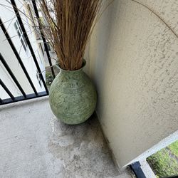 Plant Vase With Fake Grass