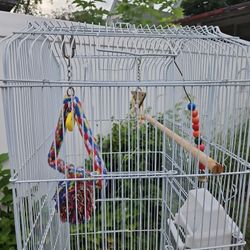 White Bird Cage With Bird Accessories Including Food And Treats