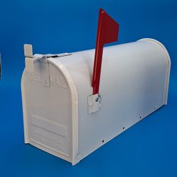 Fulton Corporation White Steel Rural Mailbox Red Flag U.S. Mail Post Mount