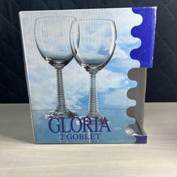 GLORIA COBALT BLUE SPIRAL STEM GOBLET GLASSES x 2