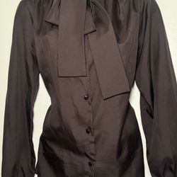 Alicia Women’s Brown Bow Neck Blouse size S 