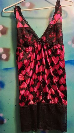 Red Heart Print Satin Slip Dress/chemise
