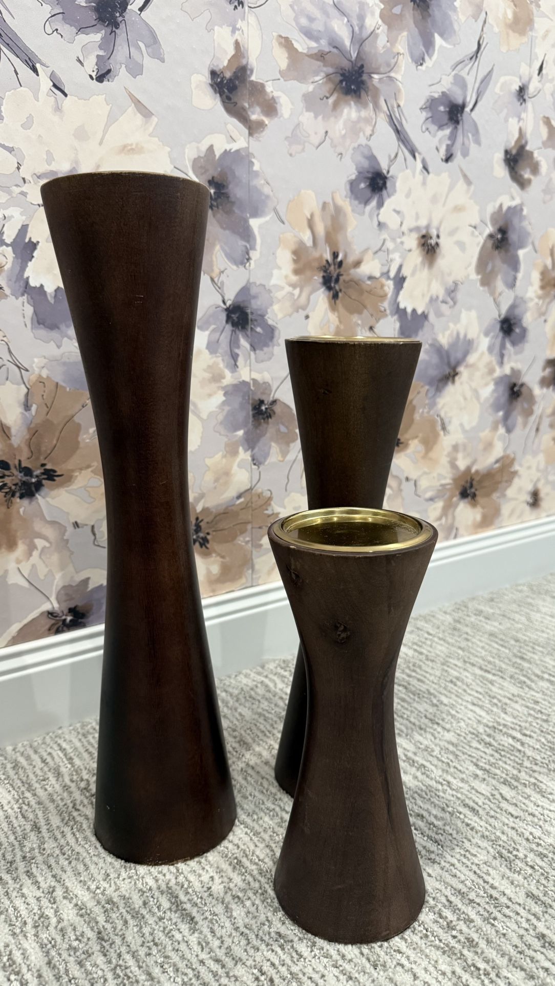 Wooden Candle Holder With Brass Accent