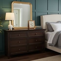 Elegant Dark Wood 6 Drawer Dresser
