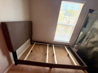 Gray Upholstered Bed Frame with Headboard