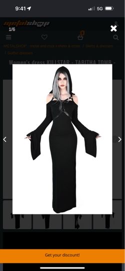 KILLSTAR: Tabitha Tomb Hooded Maxi Dress Harness Straps Bell Sleeve Women’s S