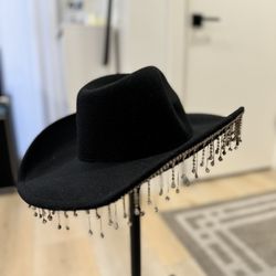 Black Rhinestone Fringe Cowboy Hat