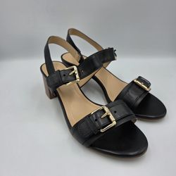 Talbots Lea Womens Black Leather Strappy Heeled Sandals Adjustable Buckles ~ 8