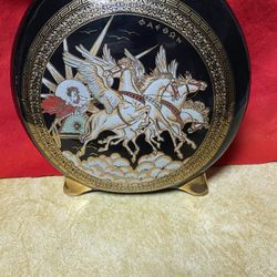 8 Inch x 7 Inch 24k Black & Gold Handmade In Greece Greek Ceramic Vase Imported From Greece